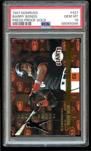 1997 Donruss Press Proof Gold #421 Barry Bonds PSA 10 EDELSTEINE MT sehr selten Low Pop 2 - Bild 1 von 2