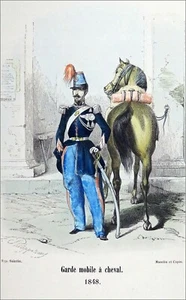GARDE MOBILE à CHEVAL et en UNIFORME en 1848 - Planche du 19e siècle - Imagen 1 de 2