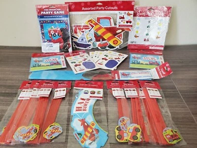 LOT Birthday ON THE GO Party SUPPLIES Cars PLANES Truck TRAINS Invite DECORATION - Image 1 of 4