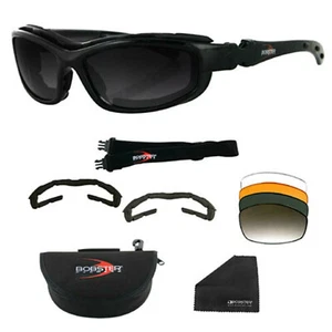 Gafas de sol/gafas convertibles Bobster Road Hog II negro brillante BRH2001 - Imagen 1 de 1