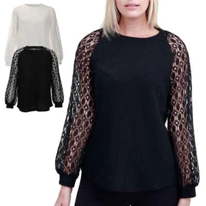 Winter Womens Pullover Casual Balloon Long Sleeve Round Neck T-shirts Blouse Top - Picture 1 of 14