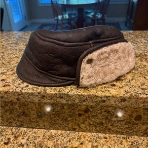 Cappello uomo pelle di pecora aviatore cacciatore nicchia vintage pelle marrone / Vizor XL - Foto 1 di 14