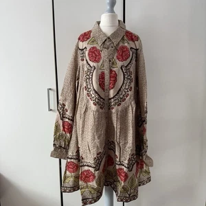 Free People Smell The Roses Mini Dress Size L Long Sleeve Collar Relaxed - Picture 1 of 13