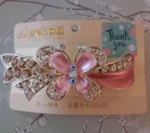 Large Ornate Hair Clip Rhinestones Pink Butterfly Elegant Barrette Unique NWT - Picture 1 of 4