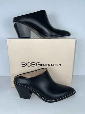 Sapatos BCBGeneration Demi Feminino Tamanho 8 Preto Slip On Mules Salto Bloco 34BC1181 - Imagem 1 de 4