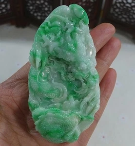 Zertifizierter Vintage natürlicher Typ A grüner Jadeit Jade Drache großer Anhänger 8366 - Bild 1 von 7