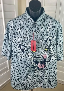 Hugo Boss Eratino White Leopard Front Pocket Straight Hem Button Shirt - Men 2XL - Picture 1 of 5