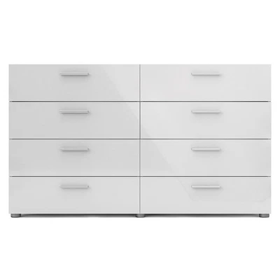 Cómoda doble Austin 8 cajones en estructura de roble/blanco alto brillo Foto 1 de 4