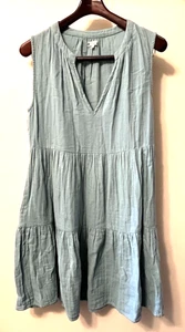 SUNDRY FOR EVEREVE BLUE COTTON GAUZE SLEEVELESS TIERED DRESS WOMEN'S 1 SMALL - Picture 1 of 3