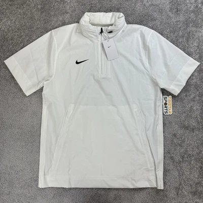 Nike Football Coaches Jacket Mens Medium White Black 1/4 Zip Hooded Pullover - Image 1 of 4