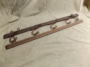 Primitive Antique Victorian Edwardian Oak Folding Coat Hat Rack 5 Hooks As Is - Picture 1 of 6