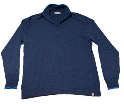 Smartwool 1/4 Zip Knit Blue Classic Sweater Mens Large 100% Merino Wool Pullover - Image 1 of 4