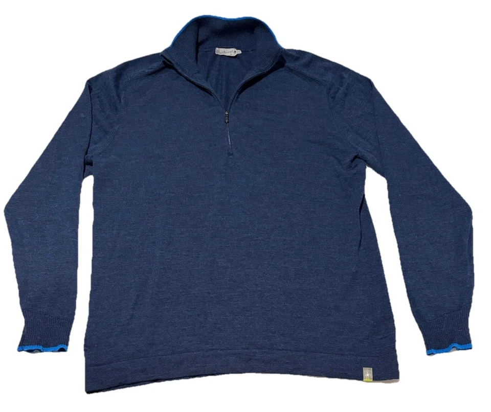 Smartwool 1/4 Zip Knit Timeless Blue Sweater Mens Large 100% ClassicMerino Wool - Image 1 of 4