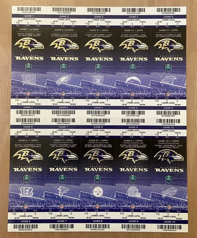 2006 NFL BALTIMORE RAVENS FULL UNUSED FOOTBALL ENTIRE HOME SEASON TICKET SHEET Cover