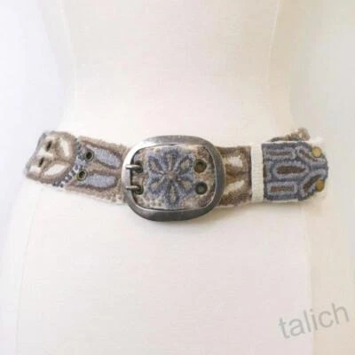 Jenny Krauss Cream Monochromatic Floral Embroidered Wool Belt Handmade S M L - Image 1 of 4