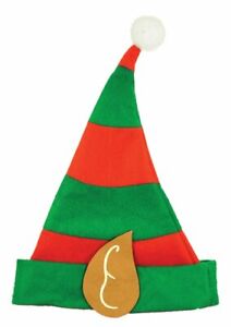 CHILD SIZE ELF HAT WITH PIXIE EARS IN RED & GREEN CHRISTMAS FANCY DRESS