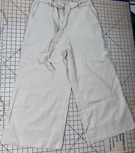 Joie Pants Wide Leg Crop Womens Sz M Linen Beige belted Stretch Waist Pockets - Picture 1 of 7