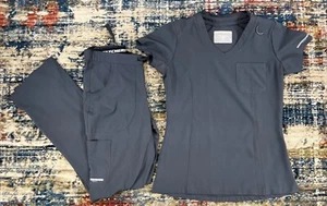 Skechers by Barco Scrub Set Womens Sz XXS Gray Elastic Drawstring Top & Bottoms - Picture 1 of 16