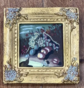 Vintage Miniatur Obstmalerei in Gold vergoldet schwerer Verbundrahmen unsigniert - Bild 1 von 4