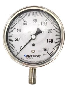 Ashcroft Duralie 0-160 PSI Liquid Filled Pressure Gauge Stainless Steel Bottom - Picture 1 of 6