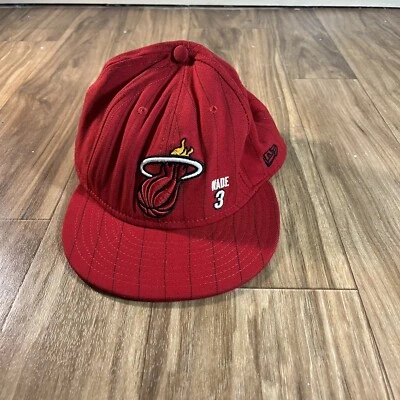 Vintage Miami Heat Hat Cap New Era Size 8 Black Red Fitted 59Ffity NBA D. Wade - Image 1 of 4