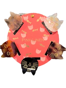 Pink Linen Hair Clip Claw Cat Theme Set of 5 Black Brown White Metallic Gold - Picture 1 of 1