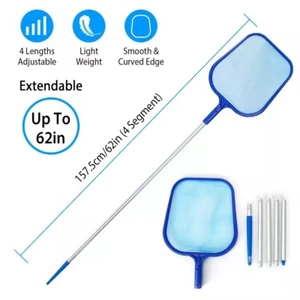 Swimming Pool Net Leaf Rake Skimmer Net with Telescopic Pole Pools Spas Cleaner - Picture 1 of 6