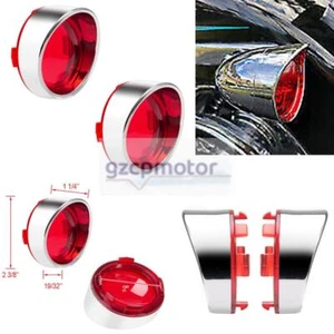 Turn Signal Light Bezels Visor Red Lens Cover For Harley Touring Road King Dyna - Foto 1 di 11