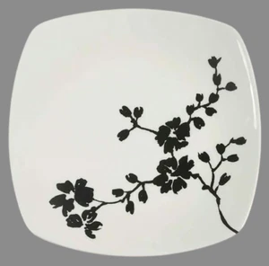 4 square salad dessert PLATES, COVENTRY Mon Cheri china, black white, flowers - Picture 1 of 6