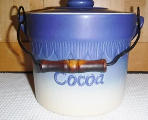 Large Vintage Pottery Cocoa Bucket With Lid & Handle Shaded Ombre Blue - Picture 1 of 10