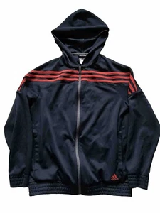 Adidas Boys Track Jacket Blue Red Stripes Size L Long Sleeve Front Zip Hood - Z - Picture 1 of 6