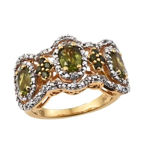 Green Tourmaline Vesuvianite Sterling Silver Ring Plated With Yellow Gold Rho... - Bild 1 von 4