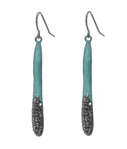 Long Bar Antique Look Patina Crystal Bar Dangle Pierced Wire Earrings - Picture 1 of 1