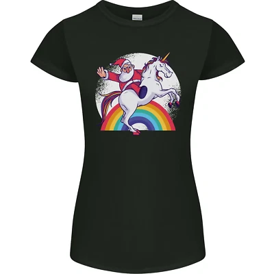 Père Noël Montant Un Licorne T-Shirt Femme Coupe Petite - Photo 1/4