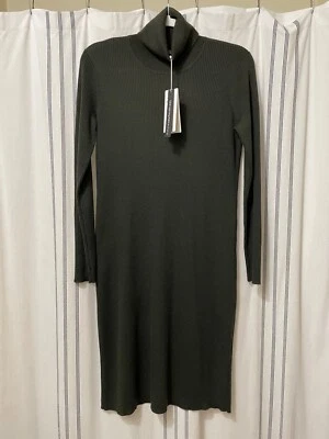Nuevo con etiquetas Vestido Eileen Fisher Bloomies Cuello Alto Bosque Verde Acanalado Lana Merino XS Foto 1 de 4