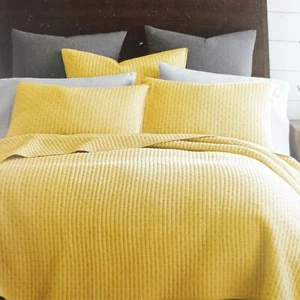 Levtex Home King Quilt Set Cross Stitch Yellow 3 Piece - Picture 1 of 3