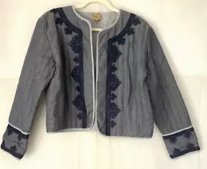 Lovely *ROSE & ROSE* Blue Cotton Embroidered Quilted Jacket L - Picture 1 of 13