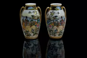 Pair Of Antique Japanese Noritake Vase Hand Painted 1910's - Picture 1 of 12