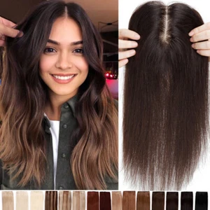 CLEARANCE 100% Remy Human Hair Topper Toupee Hairpiece Wigs Clip In Silk Base 16 - Picture 1 of 42