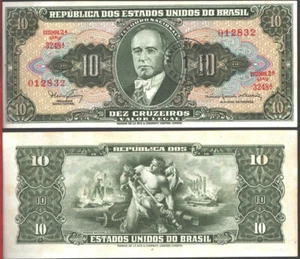 BRAZIL 1 CENTAVO ON 10 CRUZEIROS 1966-67 AU OVERPRINTED,SERIE 3248A GETULIO DORN - Picture 1 of 1