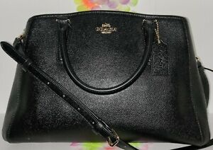 Auth💥NWOT💥COACH F57527 SMALL MARGOT CARRYALL CROSSGRAIN LEATHER BLACK MSRP$395