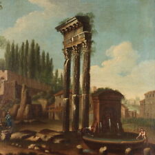 Ancient Painting Landscape with Ruins '700-'800 Oil on Canvas