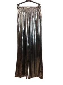Sincerely Jules Womens Pull On Elastic Waist Pleated Metallic Pants Silver Sz S - Picture 1 of 6