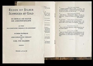 1909 Carl Georg von Maassen Reden ist Silber Schweigen ist Gold - Picture 1 of 1
