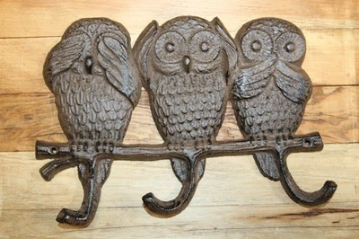 1 gancho de pared grande, 3 búhos grasos, triple gancho, decoración de jardín, regalos para todas las ocasiones, H-13 Foto 1 de 4