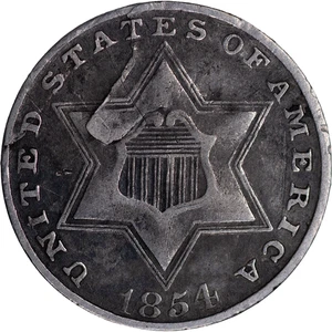 1854 Three 3 Cent Silver "Trime" ~ Fine Details - Picture 1 of 2