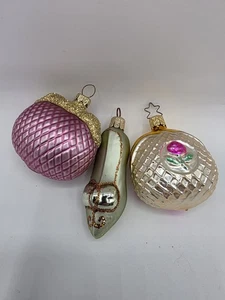 Lote De Colección De 3 Adornos De Navidad De Vidrio Soplado 2 Monederos Y 1 Zapato - Imagen 1 de 13