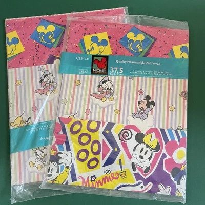 Vtg 90s 80s Cleo Disney Mickey Mouse Gift Wrap Paper Lot Baby Disney Minnie Fab - Image 1 of 4