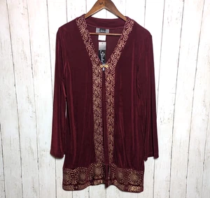 Neu mit Etikett Slinky Marke burgunderrot gold gerollt Topper Cardigan Staubtuch Small Glam Boho - Bild 1 von 9