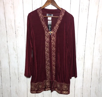 NUEVO CON ETIQUETAS Slinky Marca Borgoña Dorado Desplazamiento Topper Cárdigan Plumero Pequeño Glam Boho Foto 1 de 4